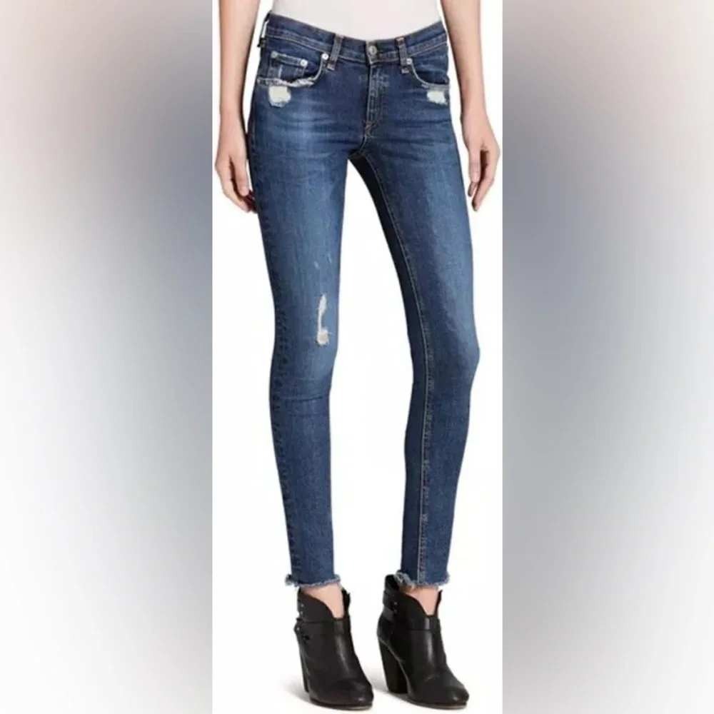 Rag & Bone Womens Skinny Jean Size 24 ($220) La Paz Distressed Raw Hem Low Rise